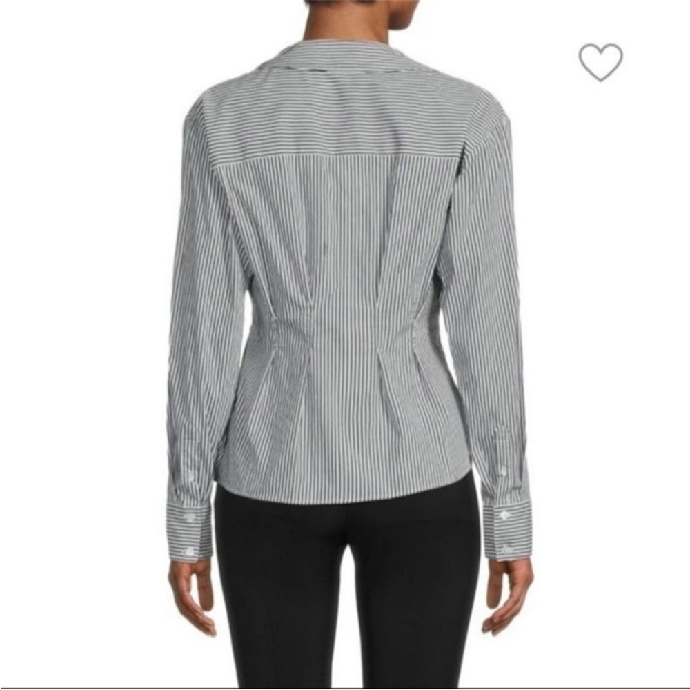 Veronica Beard Rosamund Striped Asymmetrical Wrap Shirt in Charcoal/White Size 8 - Picture 3 of 12